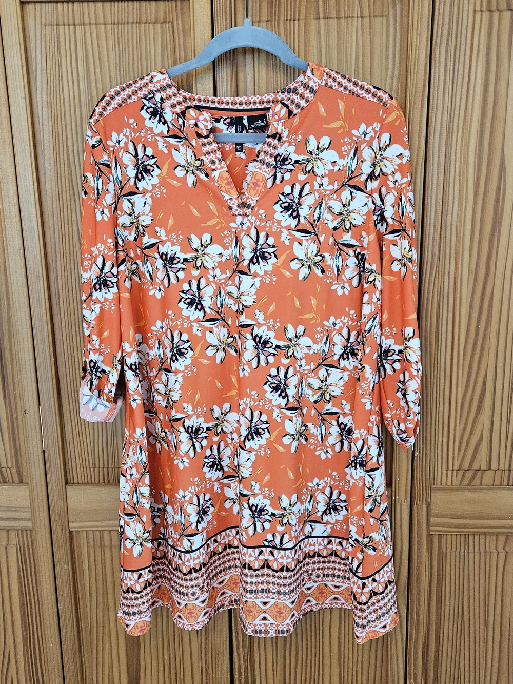 Bright Orange PL Floral V-Neck Tunic Dress - Women